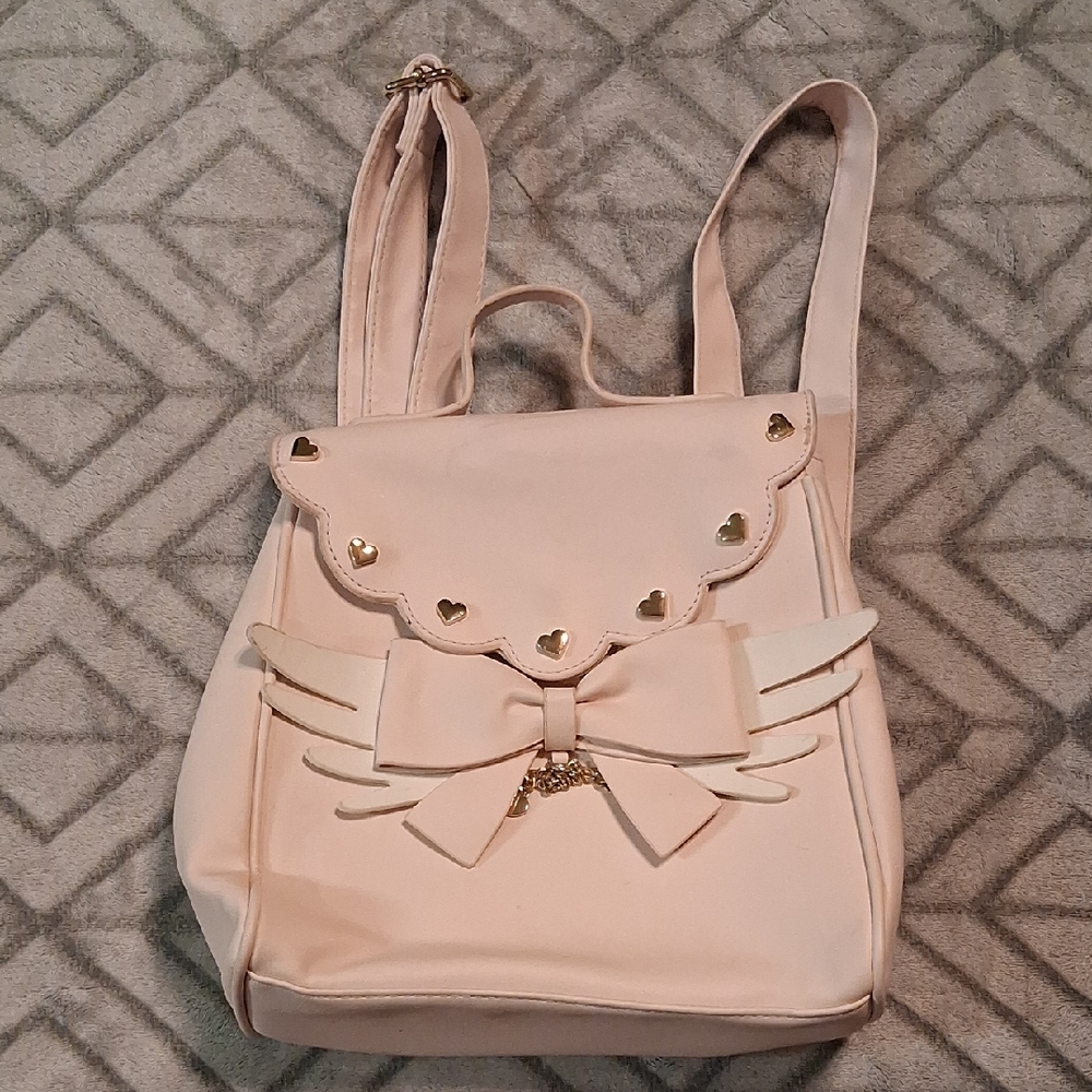 Chic Cream Backpack with Heart Accents